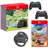 NINTENDO Switch 2 Pokemon Pokopia & Mario Kart World with Switch 2 Joy-Con Racing Wheels & Joy-Con 2 Grips Bundle, Black