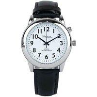 LIFEMAX 407GL Talking Atomic Wristwatch - Black & Silver, Leather Strap, Black,Silver/Grey