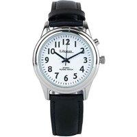 LIFEMAX 407LL Talking Atomic Wristwatch - Black & Silver, Leather Strap, Black,Silver/Grey