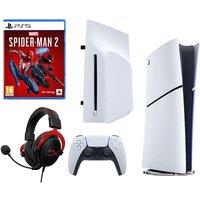 Sony PlayStation 5 Digital Edition, Disc Drive For PS5 Digital Edition Consoles, HYPERX Cloud II Pro 7.1 Gaming Headset & Marvel's Spider-Man 2 PS5 Bundle, White
