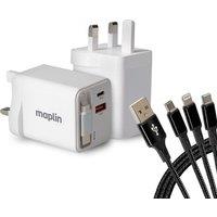MAPLIN 65 W 2-Port USB GaN Wall Charger & 3-in-1 Charging Cable - White, White