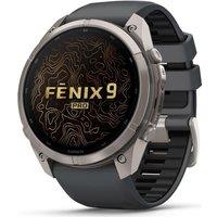 GARMIN fenix 9 Pro Smart Watch - Titanium with Graphite & Black Silicone Band, 51 mm, Black,Silver/Grey