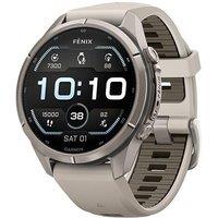 Garmin fenix 9 Pro inReach Smart Watch - Titanium with Fog Grey & Dark Sandstone Silicone Band, 43 mm, Silver/Grey
