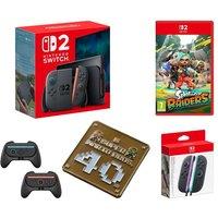 Nintendo Switch 2, SWITCH 2 Splatoon Raiders, Switch Joy-Con 2 Wireless Controller Pair, NS2 Joy-Con 2 Grips & Super Mario Bros 40th Anniversary Keychain Bundle, Black