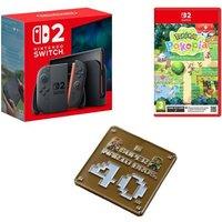 Nintendo Switch 2, Super Mario Bros 40th Anniversary Keychain & Switch 2 Pokmon Pokopia Bundle, Black