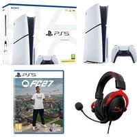 Sony PlayStation 5, EA SPORTS FC27 PS5 & Cloud II Pro 7.1 Gaming Headset Bundle, White