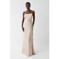 Satin Slip Bridesmaids Dress With Detachable Sash