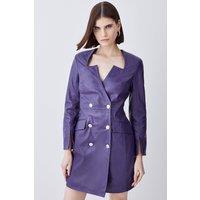 Tall Leather Double Breasted Blazer Notch Neck Mini Dress