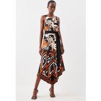 Abstract Floral Border Printed Woven Midi Dress