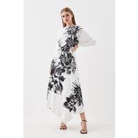 Satin Crepe Floral Long Sleeve Woven Maxi Dress