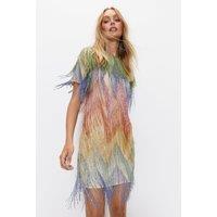 Rainbow Beaded Fringe Shift Dress