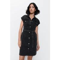 Belted Denim Short Sleeve Shirt Dress