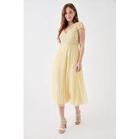 Debut London by Coast Pleated Skirt Midi Dress With Embellished Bodice