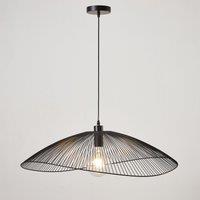 Contemporary Large Black Pendant Ceiling Light Decorative shade with curved metal threads