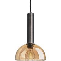 Sleek Cylinder Tinted Glass Dome Pendant Light, 8 Inch, Amber, Pewter Holder