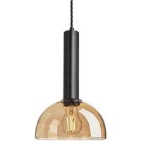 Sleek Cylinder Tinted Glass Dome Pendant Light, 8 Inch, Amber, Black Holder