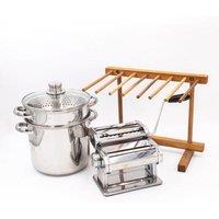 3pc Pasta Making Set with Deluxe Double Cutter Pasta Machine, Pasta Drying Stand and Pasta Pot with Steamer Insert