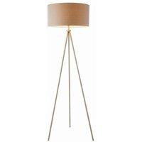 Tri 1 Light Floor Lamp Matt Nickel Grey Linen Effect E27