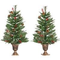 2 PCs 3 Ft Artificial Christmas Tree Pot Berry Pine Cone 110 Branches