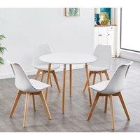 Round Kitchen Dining Table Set And 4 Tulip Chairs, Wood Circular Table