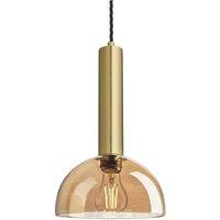 Sleek Cylinder Tinted Glass Dome Pendant Light, 8 Inch, Amber, Brass Holder