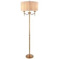 Stanford 2 Light Floor Lamp Antique Brass with Beige Shade E14