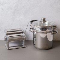 2pc Pasta Making Set with Deluxe Double Cutter Pasta Machine and Pasta Pot with Steamer Insert