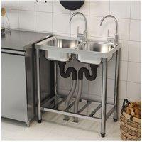 Two Compartment Stainless Steel Kitchen Sink with Shelf