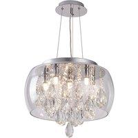 6 Light Pendant Ceiling Light with Large clear shade and crystals