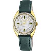 Palermo Diamond , 316L Stainless Steel IPYG Case, White Dial, Genuine Green Vegan Leather Strap Swiss Quartz Watch