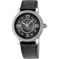Marsala Diamond , Genuine Black Saffiano Vegan Leather Strap Swiss Quartz Watch