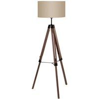 Tripod Floor Lamp Light Wood Leg & Taupe Fabric Shade 1 x 60W E27 Bulb