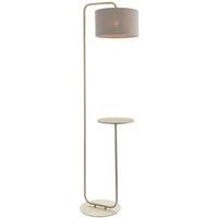 Satin Champagne Floor Lamp & Side Table - 1750mm Height - 38cm Grey Fabric Shade