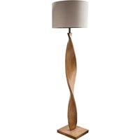 Floor Lamp Light Oak Effect Resin & Natural Linen 10W LED E27 Base & shade