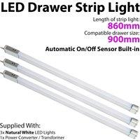 3x 900mm LED Drawer Strip Light AUTO ON/OFF PIR SENSOR Kitchen Cupboard Door