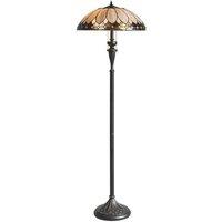 1.5m Tiffany Twin Floor Lamp Dark Bronze & Retro Stained Glass Shade i00006