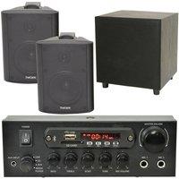 PREMIUM TV Sound System Black Wall Speakers 200W Subwoofer & Bluetooth Amp Kit