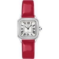 Milan Swiss Quartz Diamonds Silver Dial Bright Red Leather strap watch