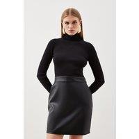 Viscose Blend Pu Mix Knit Mini Dress