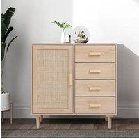 Wood and Rattan Accent Side Cabinet