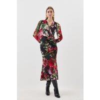 Garden Floral Printed Georgette Belted Woven Maxi Dress