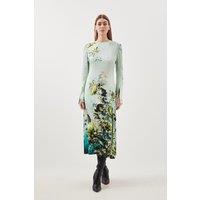 Garden Floral Woven Viscose Satin Midi Dress