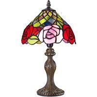 Red and Pink Rose Decorated Stained Glass Tiffany Lamp