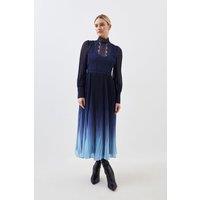 Petite Long Sleeve Ombre Guipure Lace Maxi Dress