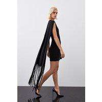 Petite Fringe Cape Woven Mini Dress