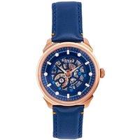 Reign Weston Automatic Skeletonized Leather-Band Watch - Rose Gold/Blue