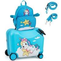 2PC Kids Ride-on Luggage Set 18 Carry-on Suitcase & 12 Backpack Anti-Loss Rope