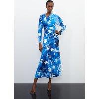 Pressed Floral Print Asymmetric Jersey Crepe Maxi Dress