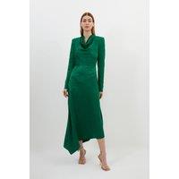 Tall Premium Jacquard Cowl Long Sleeve Woven Midi Dress