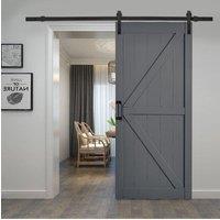 91cm W x 3.5cm D x 213cm H Farmhouse Style Wooden Barn Door with 200cm Slide Guide Dark Grey